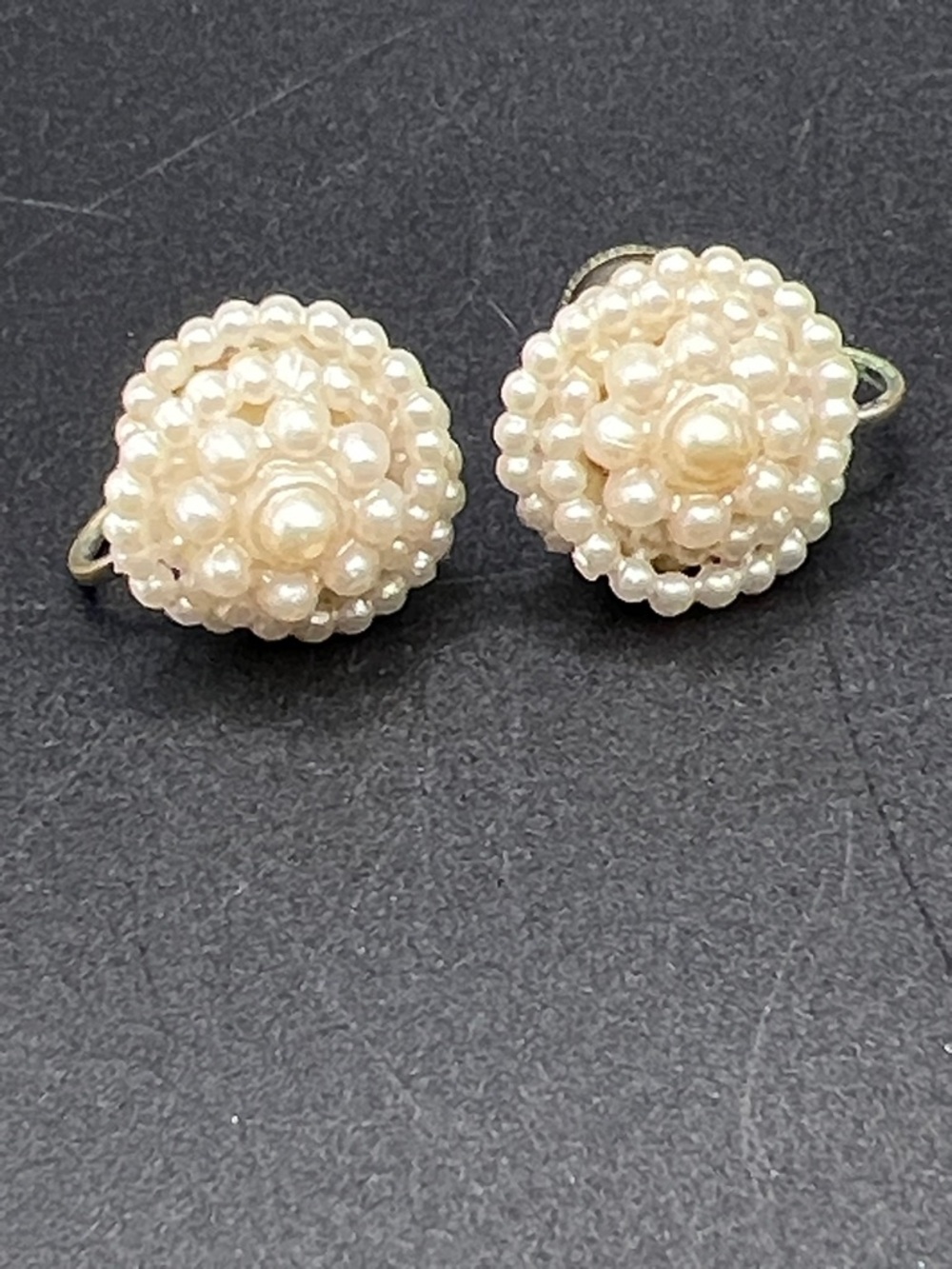 Vintage Pearl Cluster Button Earrings